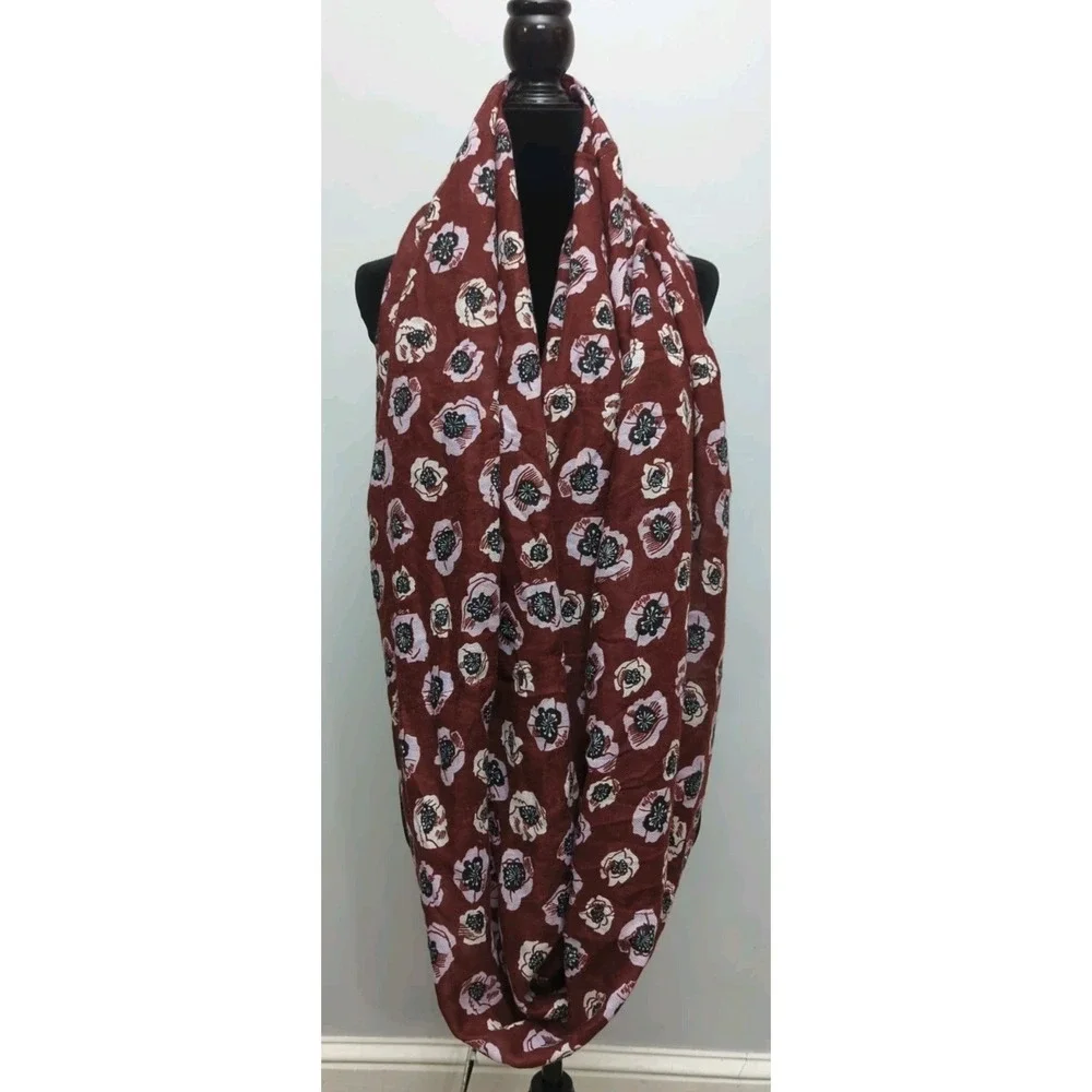 L1 LOFT Floral Infinity Scarf OS Lightweight OS Burgundy Poppy  Casual Preppy